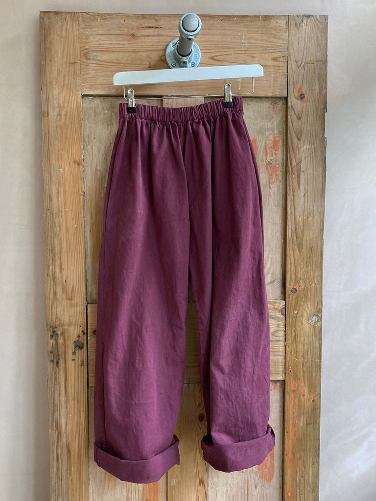 Les Animaux Elasticated waist drill pant Claret