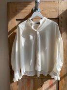 Les Animaux Pleated Long Sleeve Poet Blouse Ecru